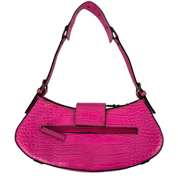 Guess Vintage Women's Mini Shoulder Bag Y2K Pink Croc Embossed Retro Barbiecore - Picture 7 of 16